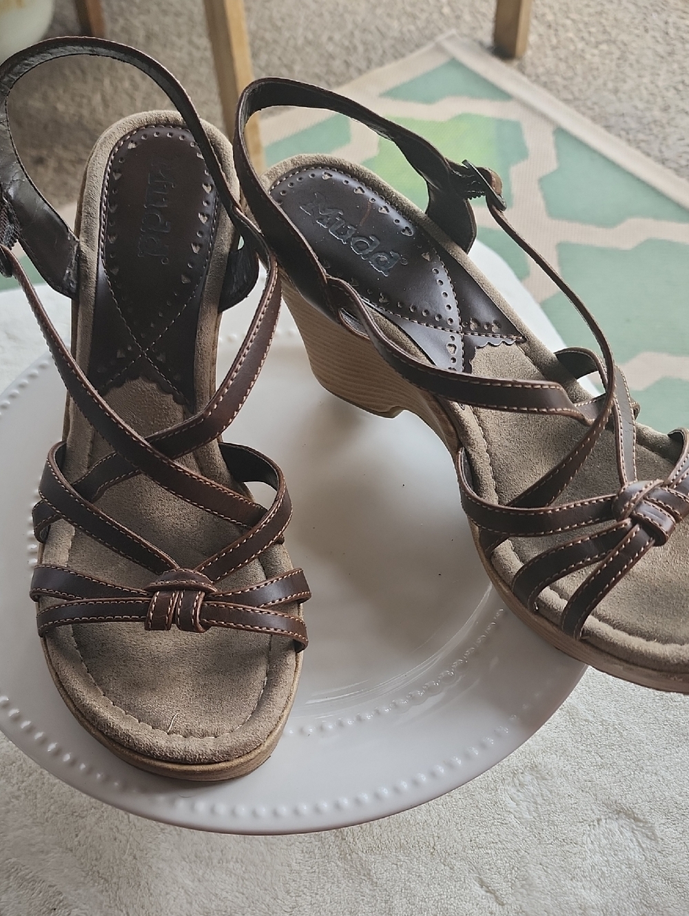 Mudd Brown Strappy Wedge Sandals
